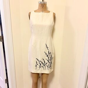 Jones New York Cream Sleeveless Dress with Navy Floral Detail